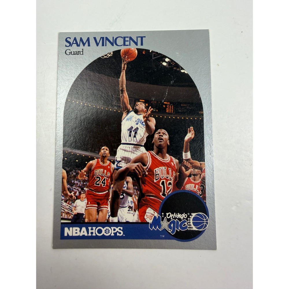 1990 NBA Hoops Sam Vincent 223 Orlando Magic Michael Jordan Cameo Basetball Card